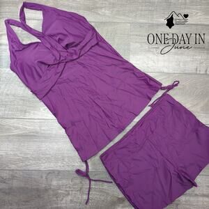 CharmLeaks Twist Front Halter Boyshort Tankini Swimsuit Size L